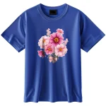 Cotton ladies T-shirt dtf Navy blue flower