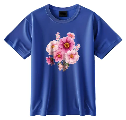 Cotton ladies T-shirt dtf Navy blue flower