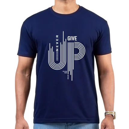 Navy blue T-shirt for Never give up