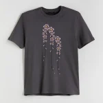 Grey Color Cotton ladies T-shirt dtf pink flower